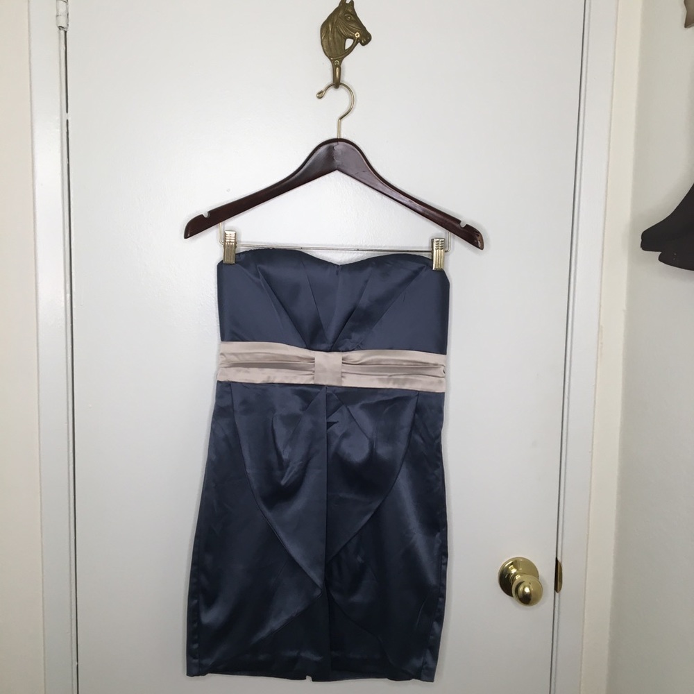 Blue Indigo Satin Sweetheart Strapless Part Dress